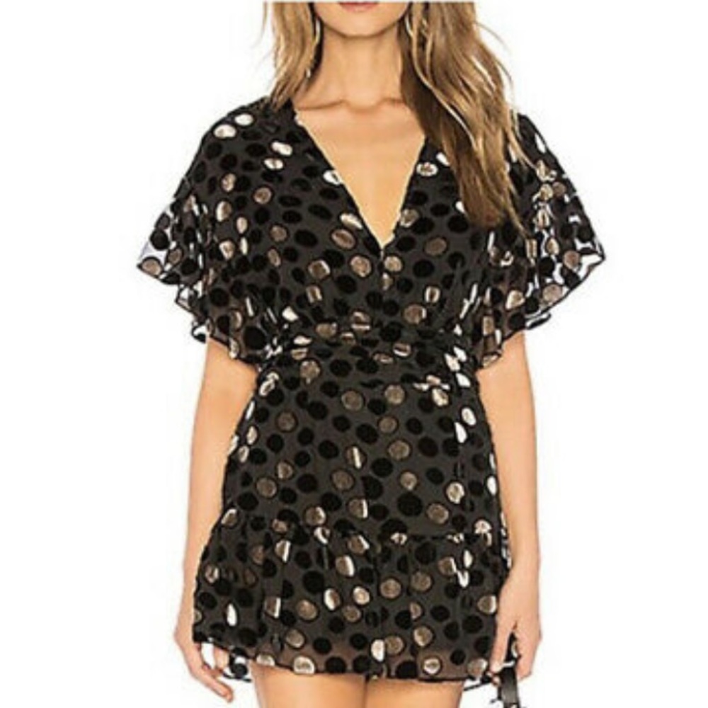 Saylor Roxanna Spotty Velvet Burnout Mini Dress Black Wedding Party Sz Small